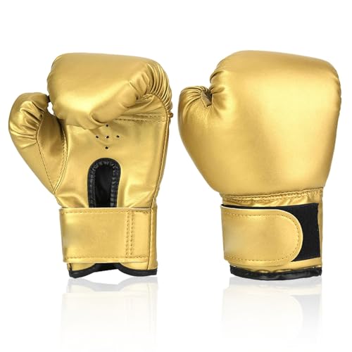 HERCHR Boxing Gloves, PU Leather Taekwondo Gloves Professional Fighting Children Boxing Training Gloves Thickened Punching Sparring Training Mitts for Kids - color: gold