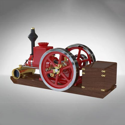 Retrol HM-01 Assembled Hit and Miss Engine Model Complete Set, 4-Stroke Horizontal Internal Combustion Engine with Base, Fuel Tank, CDI Igniter and Spark Plug, Red - color: Assembled Set/Red