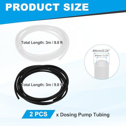 Pump Tubing, 4mm ID x 6 mm OD 9.8ft Aquarium Hose,(Black/White, 2 Pack), Intended for Saltwater Reef Tank/Aquarium Pump Fluid Transfer/Replacement Tubing for Container - color: Black/White