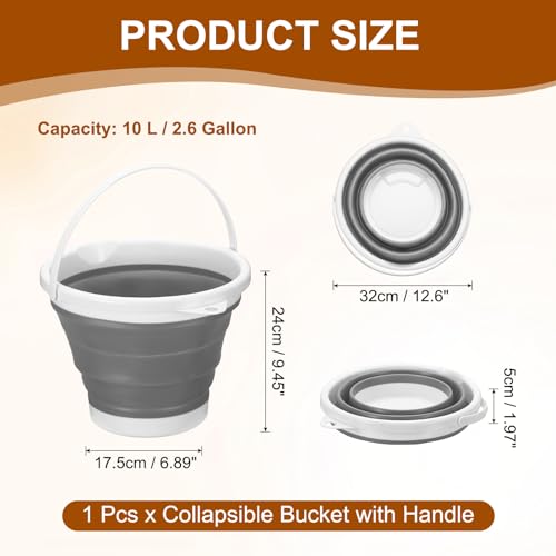uxcell Collapsible Bucket, 2.6 Gallon (10L) Small Foldable Bucket, Portable Water Pail Round Tub Cleaning Tools with Handle for RV Camping Household Garden Fishing Car Wash, Gray - color: Gray