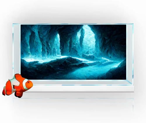 30X18 Inches Fish Tank Background, Underwater Cave Terrarium Background Decor, Blue Landscape Stone Durable Polyester Background with 8 EVA Double-Sided Tapes