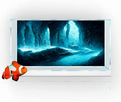 30X18 Inches Fish Tank Background, Underwater Cave Terrarium Background Decor, Blue Landscape Stone Durable Polyester Background with 8 EVA Double-Sided Tapes