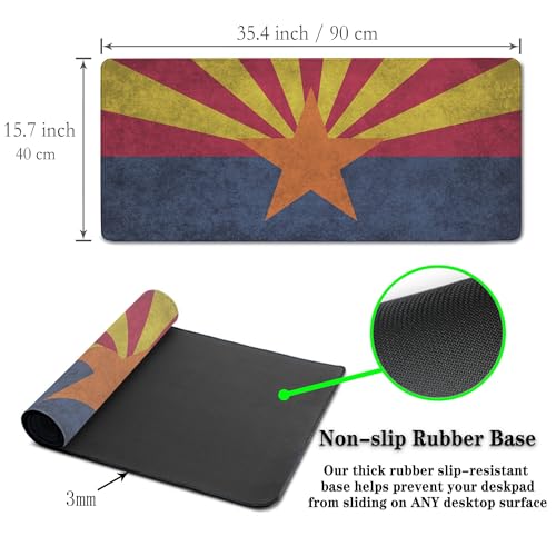 Gaming Desk Mat - Yellow Modern Mouse Pad, Extra Large Non-Slip Rubber Base, 35.4" X 15.7" for Work, Game, Office, Home - Arizona State Flag - color: Arizona State Flag