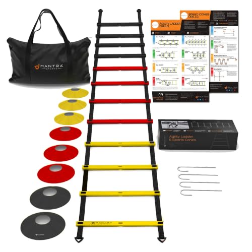 Agility Ladder Set, 12-Rung Speed Ladder + Training Cones, Soccer Training Equipment, Footwork Drills Kit, Speed & Agility Equipment, Football Practice Equipment, Basketball Gear - color: Black, Red and Gold