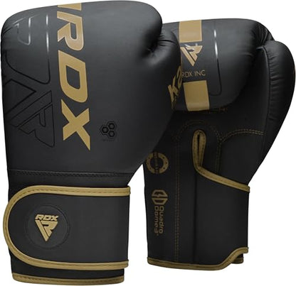 RDX Boxing Gloves, Pro Training Sparring, Maya Hide Leather, Muay Thai MMA Kickboxing, Men Women Adult, Heavy Punching Bag Focus Mitts Pads Workout, Ventilated Palm, Multi Layered, 8 10 12 14 16 18 Oz - color: GOLDEN, size: 18 OZ