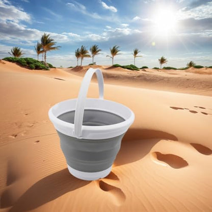 SAMMART 5.5L (1.4 Gallon) Collapsible Plastic Bucket with Handle - Foldable Round Tub - Portable Fishing Water Pail - Space Saving Outdoor Waterpot. (1, White/Grey)