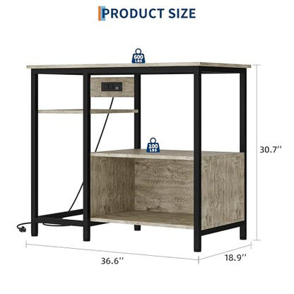 Heavy Duty 40-50 Gallon Aquarium Stand with Power Outlets, 4-Tier Metal & Wood Fish Tank Stand with Open Shelves, Storage Rack for Reptile Tank or Terrarium, 660 lbs Capacity, Gray
