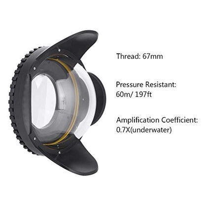 Sea frogs Dome Port Lens, 67mm Fisheye Wide Angle Lens Shade Underwater Camera Housing Case 60m Waterproof Underwater Dome Port Housing