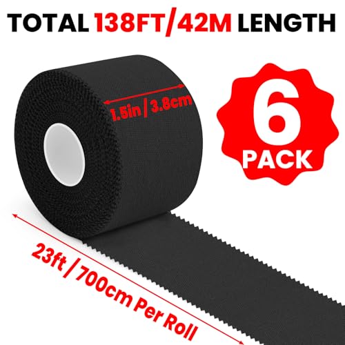 NUITPY 6 Pack Athletic Tape, Black Sports Tape, Easy Tear Wrist Tape, Strong Adhesion Tapes for Boxing, Gymnastics, Hockey, Soccer, Lacrosse and First Aid - color: Black-6 Rolls