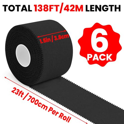 NUITPY 6 Pack Athletic Tape, Black Sports Tape, Easy Tear Wrist Tape, Strong Adhesion Tapes for Boxing, Gymnastics, Hockey, Soccer, Lacrosse and First Aid - color: Black-6 Rolls