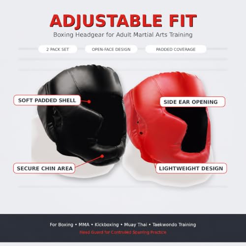 2 Pack Boxing Headgear for Men and Women, Adjustable Sparring Head Guard for Boxing, MMA, Kickboxing, Muay Thai and Taekwondo Training - color: Black,Red
