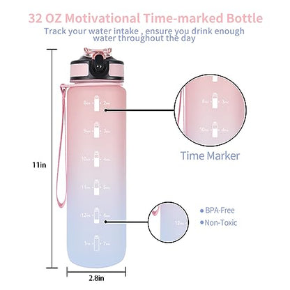 EYQ 32oz Water Bottle with Straw, Time Marker, Blue Purple - color: 6.Ruby/Blue Gradient