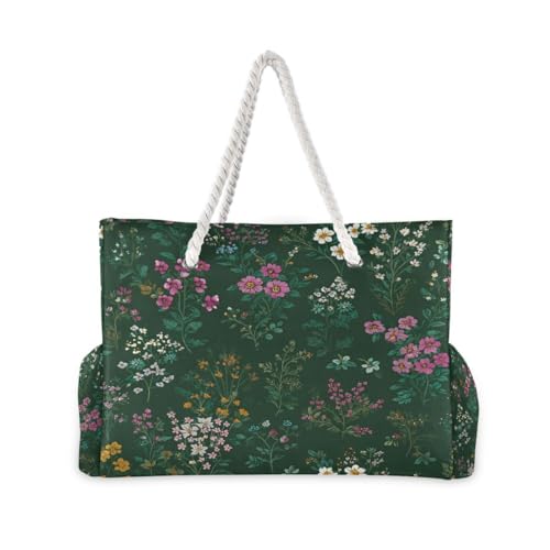 senya Large Beach Bags Totes Canvas Tote Shoulder Bag Soft Wave Water Resistant Bags for Gym Travel Daily Ocean - color: Colorful Flowers