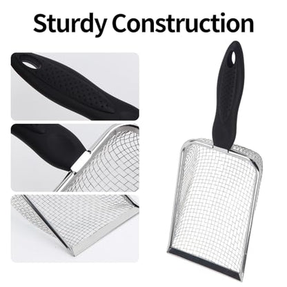 2 PCS Stainless Steel Mesh Cat Litter Scoop, Reptile Sand Scooper, Substrate and Gravel Sifter, Non-Slip Grip, Easy to Clean Reptile Terrarium Sand Waste(3.8mm & 5mm Mesh)