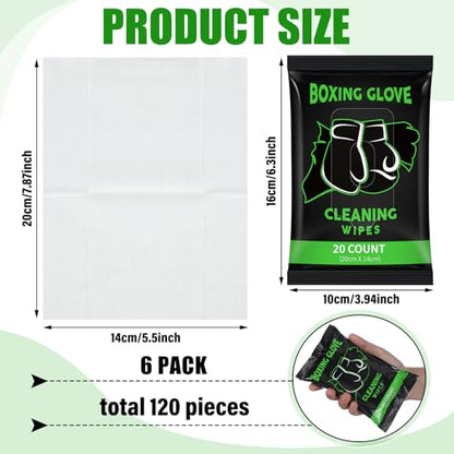 Threlaco 6 Pack 120 Count Boxing Glove Deodorizer Wipes Quick Clean Resealable Convenient Boxing Glove Cleaning Wipes