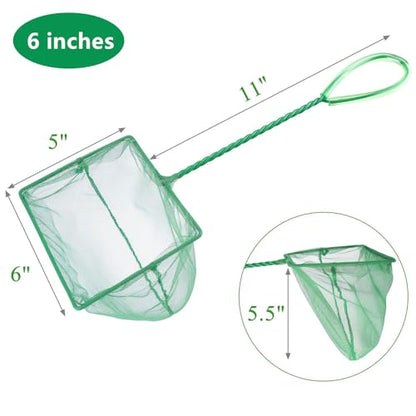 4in 5in 6in Aquarium Fish Net Green Fine Mesh Nylon Net Collection with 11" Long Handle Square Quick Catch Fish Net for Fish Tank - color: Green, size: 6PCS 4，5，6"