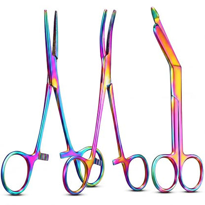 BBTO Hemostat Curved and Straight Hemostat Forceps Piercing Pliers Forceps, Stainless Steel Straight and Curved Pliers, Fishing Tweezer(Colorful,3 Pcs)