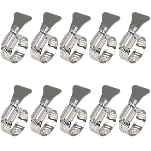 10 Pack Hose Clamp Stainless Steel Adjustable 1/2" ~ 1" （14-27mm）Worm Gear Clamp Thumb Screw Key Type For Dryer, Automotive and Mechanical Applications - size: 1/2" ~ 1" （14 - 27mm）