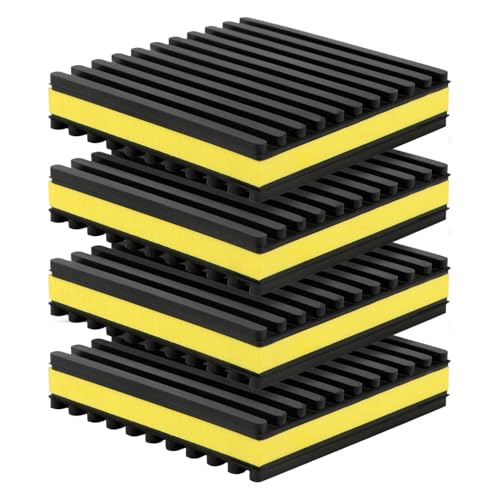 4Pcs an-ti Vibration Pads 4"x4"x7/8" Sound Isolation Ribbed Rubber Mats, Heavy Duty Vibration Isolation Pads for HVAC,Compressor,Air Conditioner,Washing Machine,Dryer, Treadmill(Color:Black+Yellow)