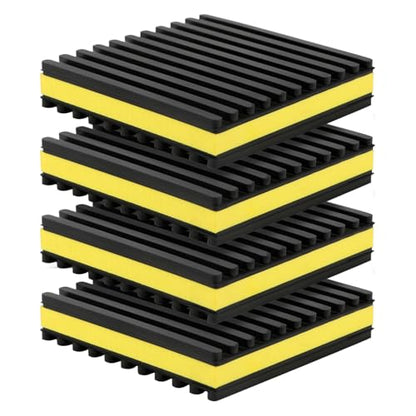 4Pcs an-ti Vibration Pads 4"x4"x7/8" Sound Isolation Ribbed Rubber Mats, Heavy Duty Vibration Isolation Pads for HVAC,Compressor,Air Conditioner,Washing Machine,Dryer, Treadmill(Color:Black+Yellow)