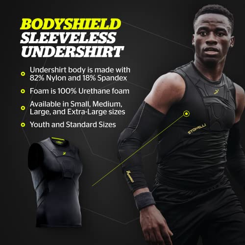 Storelli BodyShield Sleeveless Undershirt, Protective Soccer Base Layer, Lightweight Compression Top with Padded Chest - color: Black, size: X-Large