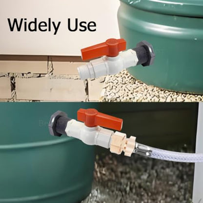 2Pcs Rain Barrel Spigot Faucet Kit with PVC Bulkhead Fitting Ball Valve Thread Seal Tape and Garden Hose Male Threaded Adapter (3/4" Male), fits 1-3/8 and 1-1/2 ID Hole