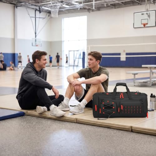 50L Tactical Gym Bag for Men and Women with Shoe & Laptop Compartment - color: Black+Red