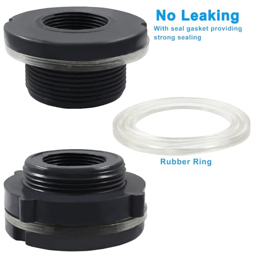 2 Pack 1-1/4” PVC Bulkhead Fitting for Rain Barrels, Aquariums - Dark Grey - size: 1-1/4 inch