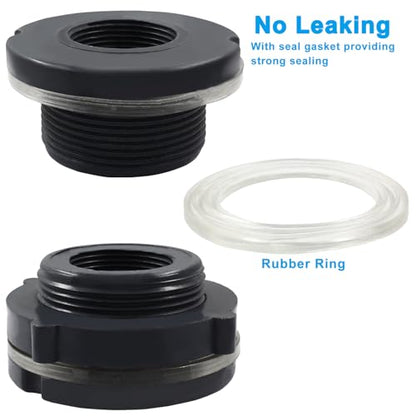 2 Pack 1-1/4” PVC Bulkhead Fitting for Rain Barrels, Aquariums - Dark Grey - size: 1-1/4 inch
