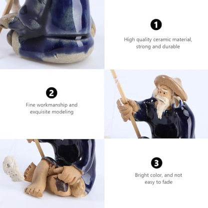MERRYHAPY 2Pcs Fishing Bonsai Ceramic Fisherman Ornaments Aquarium Decorative Figurines Blue-Clothed Miniature Models for Freshwater Tank Landscaping Fish Tank Accessories