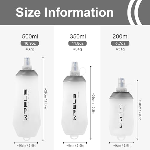 WRELS 200ml/350ml/500ml Collapsible Soft Flask,BPA Free Folding Soft Water Bottle with Hanging Ring,Lightweight TPU Hydration Flask for Running Marathon Cycling Hiking - color: Grey-200ml*2