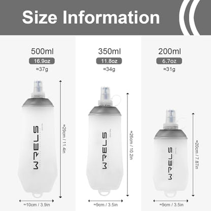 WRELS 200ml/350ml/500ml Collapsible Soft Flask,BPA Free Folding Soft Water Bottle with Hanging Ring,Lightweight TPU Hydration Flask for Running Marathon Cycling Hiking - color: Grey-200ml*2