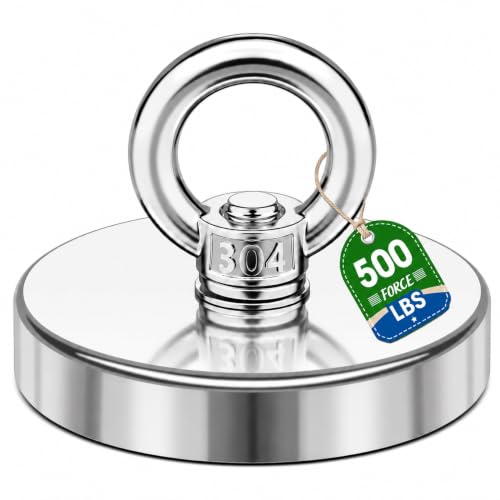 Neodymium Fishing Magnet, 500 lbs Strong Magnet Fishing, Magnetic Fishing Magnets, Rare Earth Magnet with Countersunk Hole Eyebolt for Retrieving Items in Lake, Beach, Lawn 2.36’’(60mm) - size: 2.36IN-External Thread