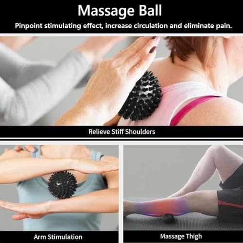 Aucuu 6 in 1 Foam Roller Set Includes Hollow Core Massage Roller, Yoga Stick, Massage Ball, Fitness Stretching Strap, Carrying Bag, Towel, Massage Roller (Black) - color: Black