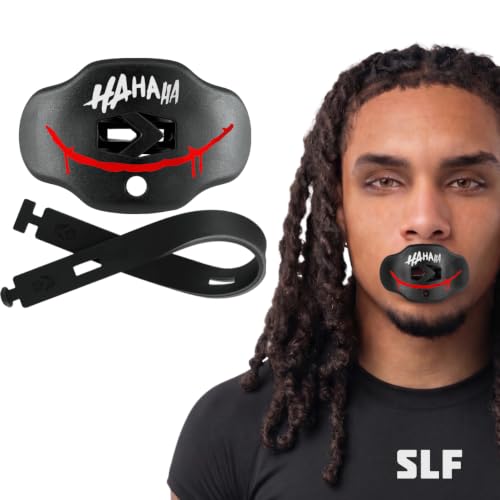 SLEEFS Classic Football Mouthguard with Bold Designs and Removable Strap - color: Ha Ha Ha Red Smile