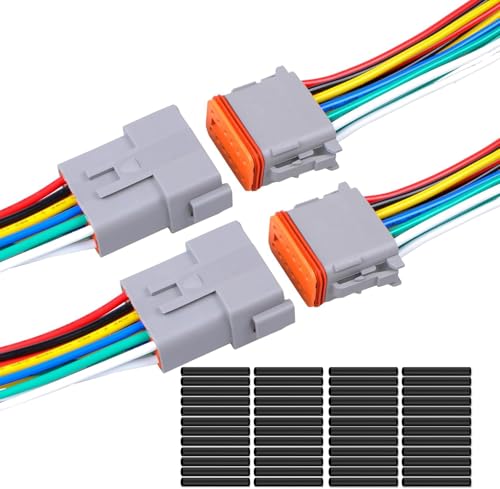 2Pack 12-Pin Waterproof DT Connector Male and Female Wire Connectors with 16AWG 105℃ 600V Wires and Heat Shrink Tubes, Applicable for Automotive Electrical Connections - size: 12-pin/2pack