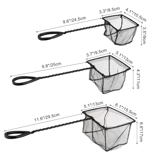 4in 5in 6in Aquarium Fish Net Green Fine Mesh Nylon Net Collection with 11" Long Handle Square Quick Catch Fish Net for Fish Tank - color: Black, size: 6PCS 4，5，6"