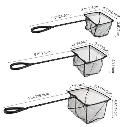 4in 5in 6in Aquarium Fish Net Green Fine Mesh Nylon Net Collection with 11" Long Handle Square Quick Catch Fish Net for Fish Tank - color: Black, size: 6PCS 4，5，6"
