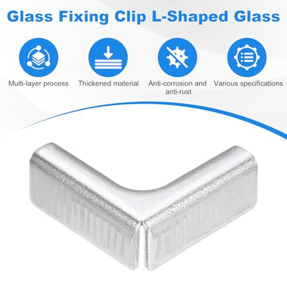 M METERXITY Glass Fixing Clip (3-7mm) 4 PCS - Aluminum Alloy L-Shaped Glass Combination Fixing Bracket & Reinforced Clip Clamp Accessories, Apply to DIY Display Cabinet/Fish Tank