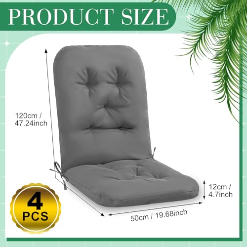 Drydiet 4 Set Outdoor High Back Chair Cushions 47 x 20 Inch Rocking Chair Cushions Waterproof Fade Resistant Comfort Replacement Seat Pads with Ties for Patio Lawn Yard Porch Home Office(Gray)