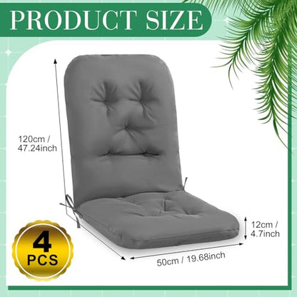 Drydiet 4 Set Outdoor High Back Chair Cushions 47 x 20 Inch Rocking Chair Cushions Waterproof Fade Resistant Comfort Replacement Seat Pads with Ties for Patio Lawn Yard Porch Home Office(Gray)
