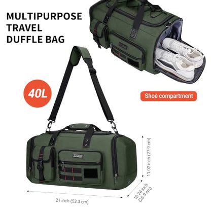 WITZMAN Duffle Bag for Men 3 in 1 Convertible 40L Nylon Gym Travel Backpack | Multi-pockets with Shoe Compartment and Dry-wet Pocket, One Duffel Bag for Sports, Weekender, Overnight, B693 Army Green - color: Army Green