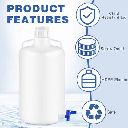 1 Pcs 5.3 Gallon Plastic Liquid Dispenser Carboy with Spigot Leak-Proof, Durable HDPE, 20l Reusable Liquid Storage Solution for Lab, Pharmaceutical, Chemical Resistant, and Industrial Use