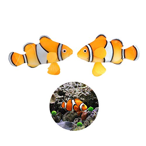 2 Pack Silicone Artificial Aquarium Floating Clownfish Decoration Fish Tank Decor Underwater Saltwater Fake Fish Glowing Ornament