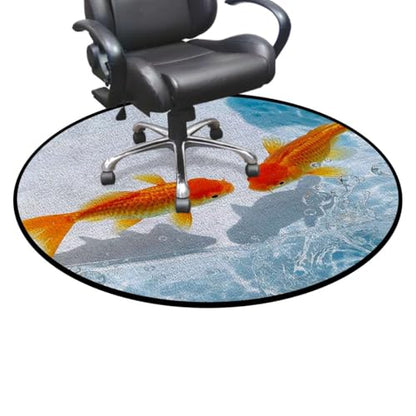 Aquarium Round Office & Gaming Chair Mat for Hardwood Floors, Golden Carp Non-Slip Protector for Rolling Chairs,Protect The Floor from Scratches, Orange Gold White Diameter 35.4 in
