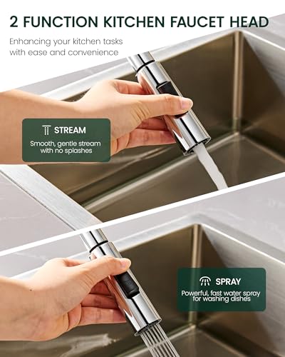 Metal Kitchen Faucet Head Replacement, 2-Mode Pull Down Kitchen Faucet Spray Head with 15 Adapters, High Pressure Sink Sprayer Nozzle Stainless Steel, Chrome - color: Chrome
