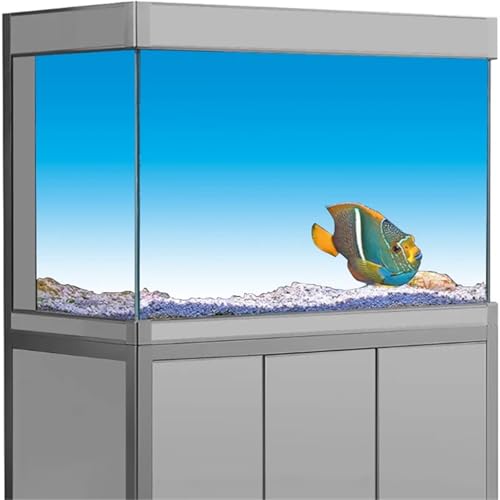 Aquarium Background Aquarium Background Sticker, Blue Transition Painting Wallpaper Fish Tank Backdrop PVC(Black,40x80cm)