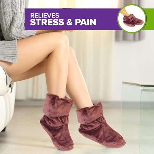 MARS WELLNESS Heated Microwavable Booties - Microwave Slipper Warmers | 3 Pack - Mauve Heated Socks, Great Gift for Women and Men - color: Mauve, size: Pack of 3
