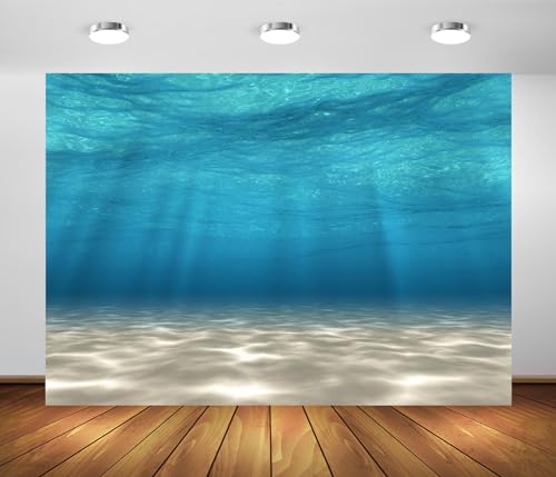 BELECO 5x3ft Fabric Underwater Backdrop Blue Sea Underwater World Ocean Waves Sandy Beach Sunlight Rays Background Aquarium Backdrop Undersea Party Decorations Baby Shower Birthday Photo Props