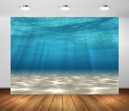 BELECO 5x3ft Fabric Underwater Backdrop Blue Sea Underwater World Ocean Waves Sandy Beach Sunlight Rays Background Aquarium Backdrop Undersea Party Decorations Baby Shower Birthday Photo Props